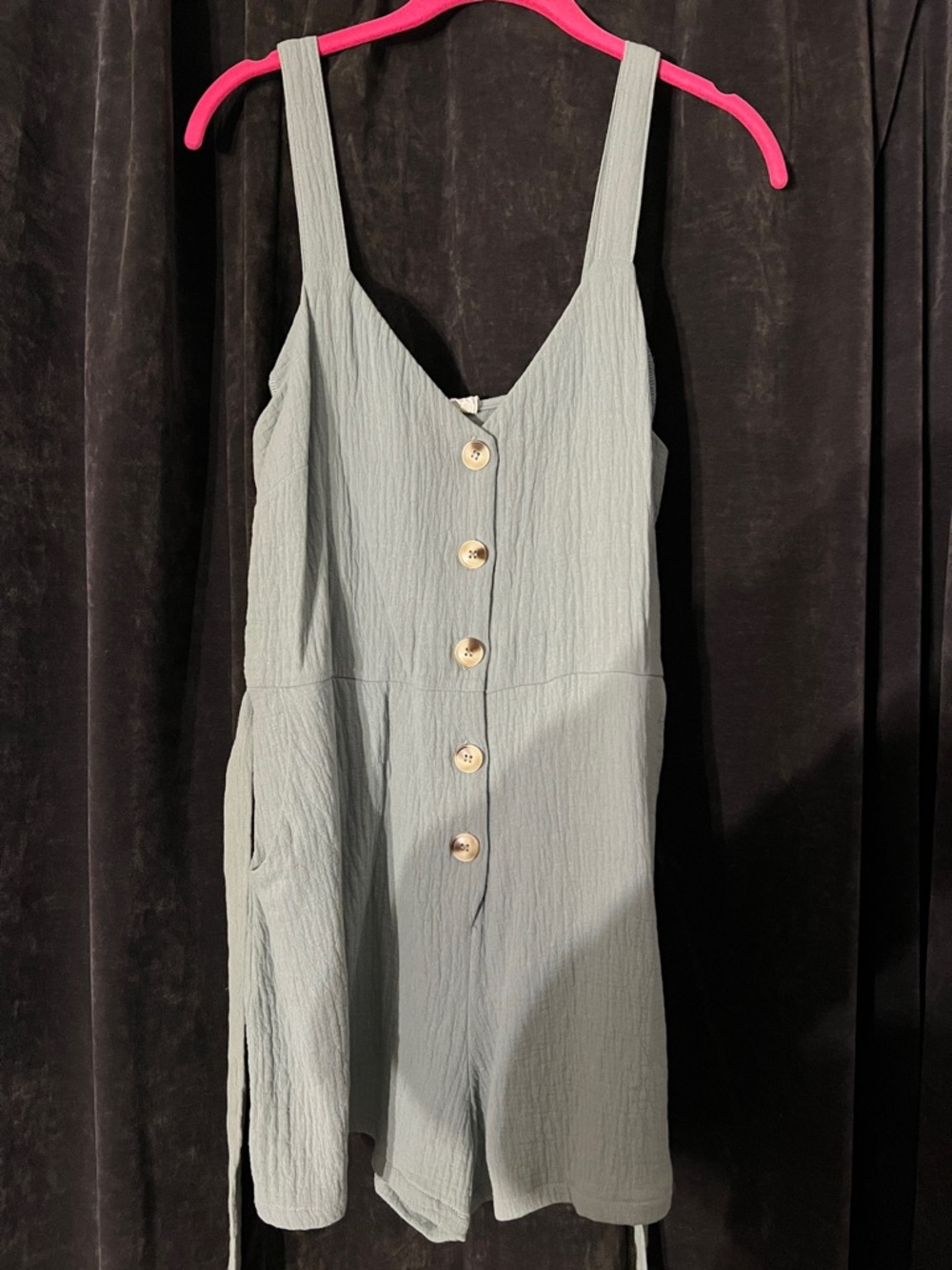 Dusty Blue Button-Front Summer Romper